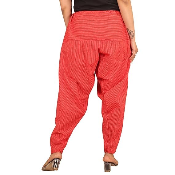 ABRAV Woman's Plain Cotton Dora Print Patiala Salwar|| Free Size || Plain Printed Patiala || Semi Patiala Pants||Printed Patiyala (RED) - Image 2