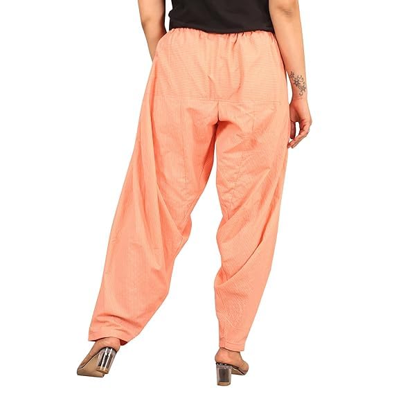 ABRAV Woman's Plain Cotton Dora Print Patiala Salwar|| Free Size || Plain Printed Patiala || Semi Patiala Pants||Printed Patiyala (Peach) - Image 2