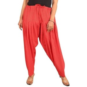 ABRAV Woman's Plain Cotton Dora Print Patiala Salwar|| Free Size || Plain Printed Patiala || Semi Patiala Pants||Printed Patiyala (RED)