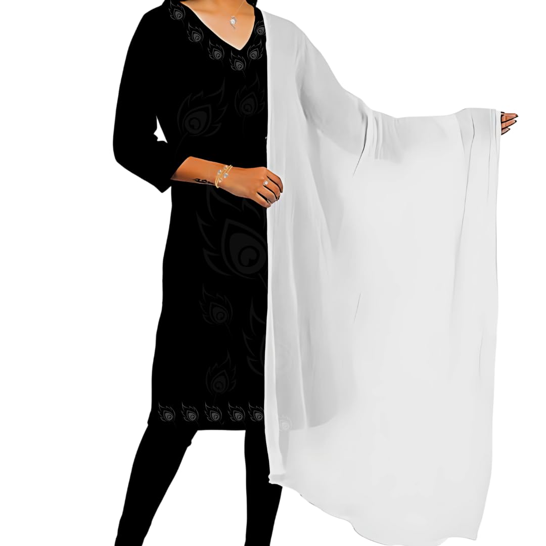 Women’s White Chiffon Dupatta – Lightweight & Soft Ethnic Shawl for Party, Wedding, Festival, and Casual Wear