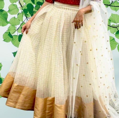 Mahi Collection Women Cotton Silk White & Red Colour Checks Half Sleeve Lehenga Choli & Dupatta Set (mahira south) - Image 2