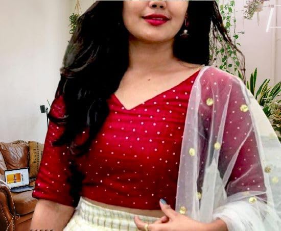 Mahi Collection Women Cotton Silk White & Red Colour Checks Half Sleeve Lehenga Choli & Dupatta Set (mahira south) - Image 3