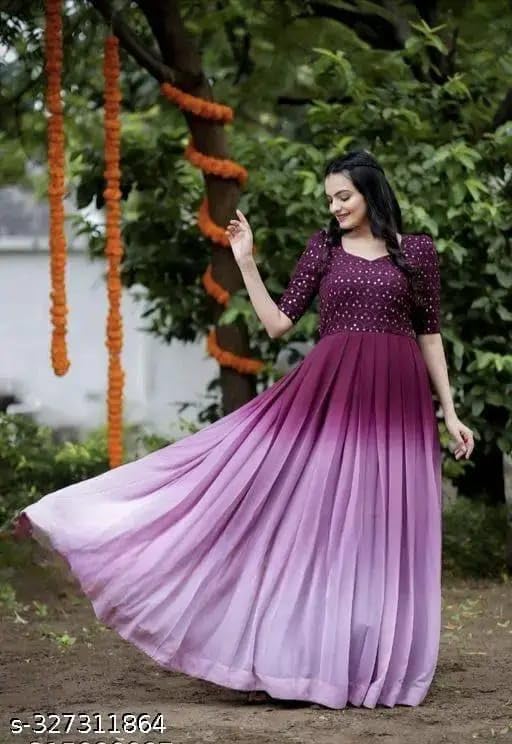 Fancy Gown with Colorblock Design for Great Women and Beautiful Girl-SWETA-M Wine - Image 3