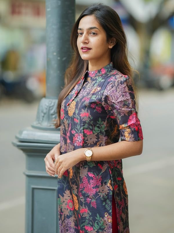 Sun Fashion And Lifestyle Women's Chanderi Stitched Printed Straight Regular Fit Kurtis (Kt25_Blue_Xl) - Image 6