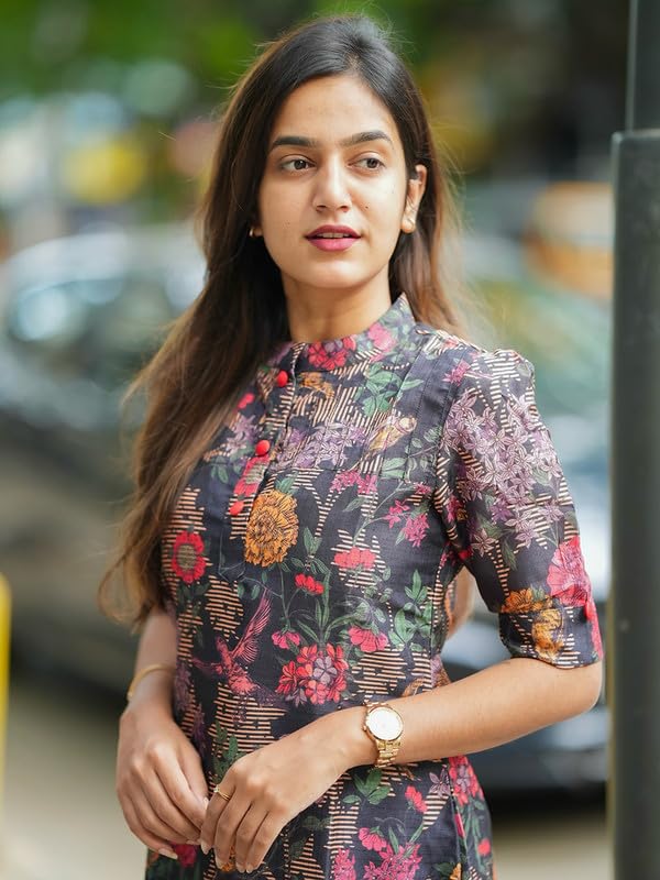 Sun Fashion And Lifestyle Women's Chanderi Stitched Printed Straight Regular Fit Kurtis (Kt25_Blue_Xl) - Image 3