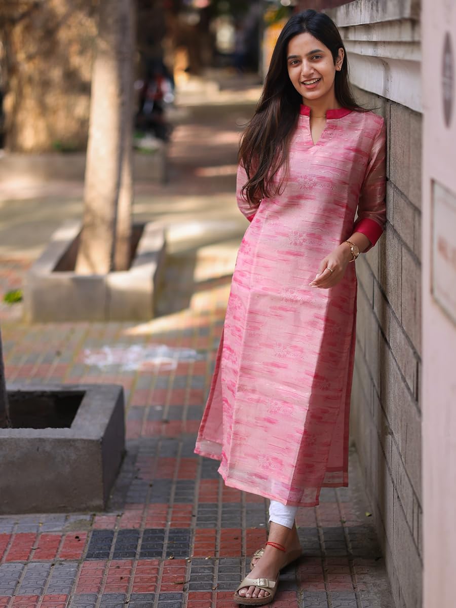 Sun Fashion And Lifestyle Women's Chanderi Stitched Printed Regular Fit Kurti for Women (Kt22_Pink_Xs) - Image 5