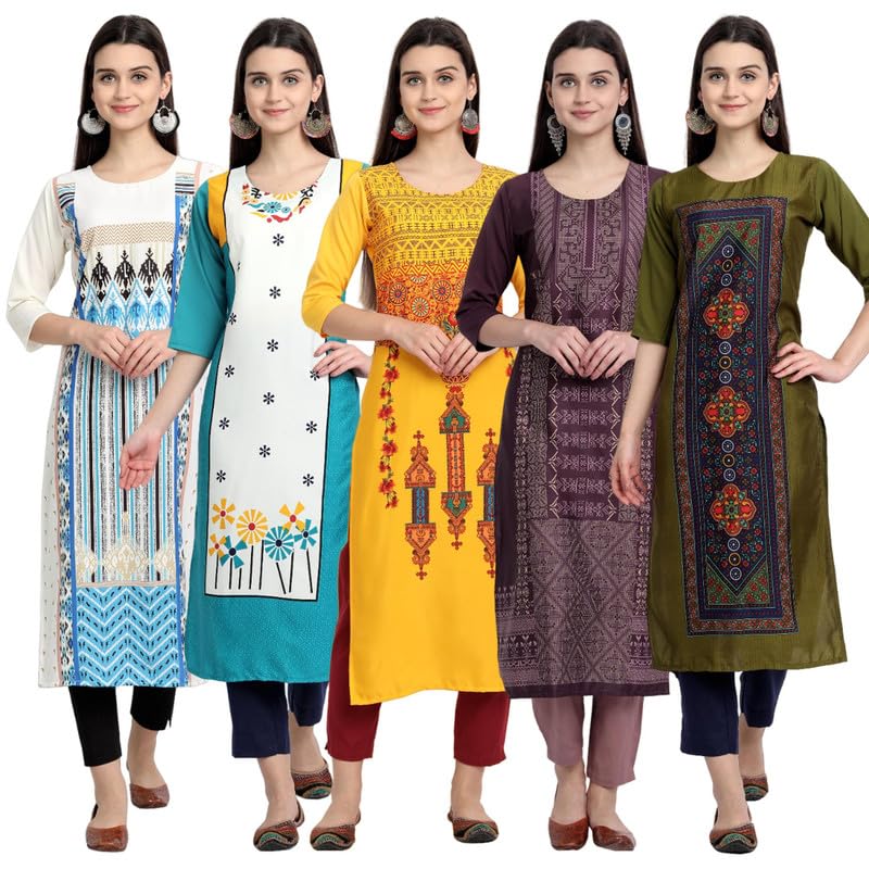 Pinkmint Women's Crepe Kurti for Women's ll Traditional Kurti for Women ll The Ultimate Kurti Collection (Pack of 5)