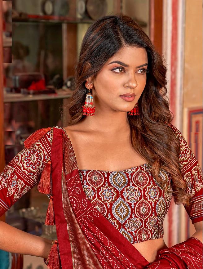 Sarathybiz Women Dolla Silk Semi Stitched Navratri Collection Lehenga Choli Patola Print with Foil Work With Blouse Solid (BLACK1), Free Size - Image 5