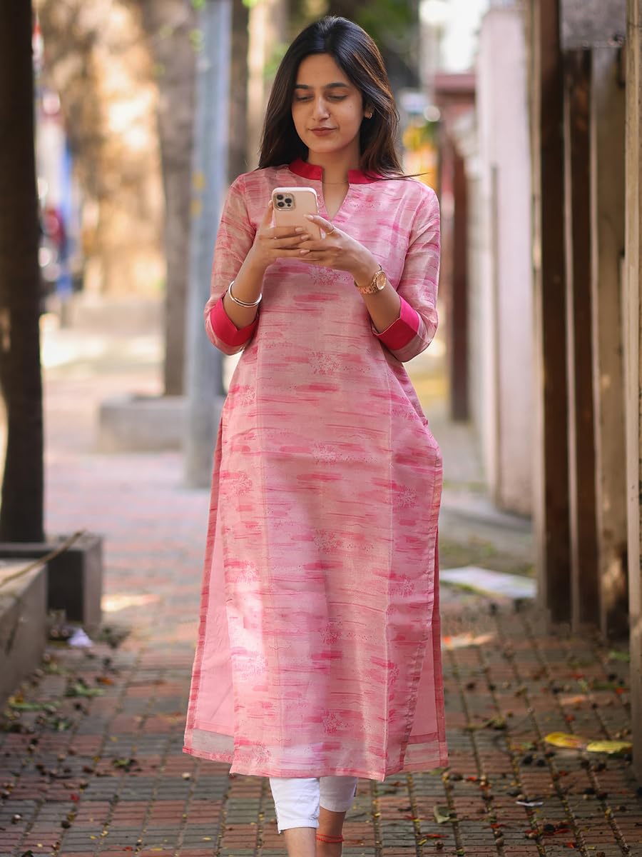 Sun Fashion And Lifestyle Women's Chanderi Stitched Printed Regular Fit Kurti for Women (Kt22_Pink_Xs) - Image 6