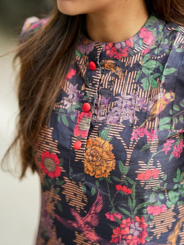 Sun Fashion And Lifestyle Women's Chanderi Stitched Printed Straight Regular Fit Kurtis (Kt25_Blue_Xl) - Image 4