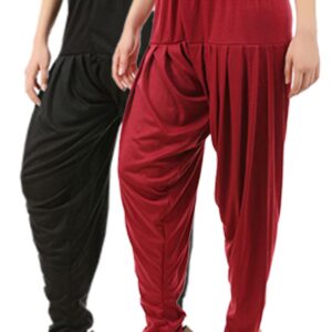 Buy That Trendz Women's Relaxed Fit Cotton Viscose Dhoti Patiyala Salwar Harem Bottom Pants Black Maroon Large