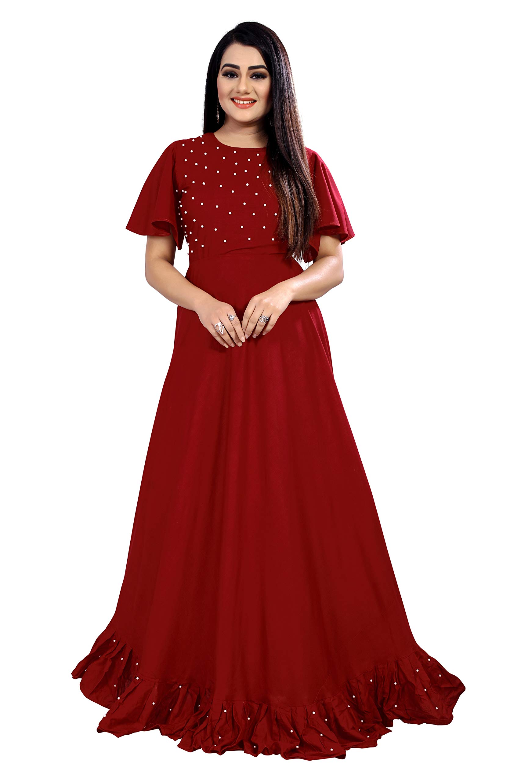 4JSTAR Women's Anarkali Maxi Gown (ruffle moti gown_Maroon_L) - Image 3