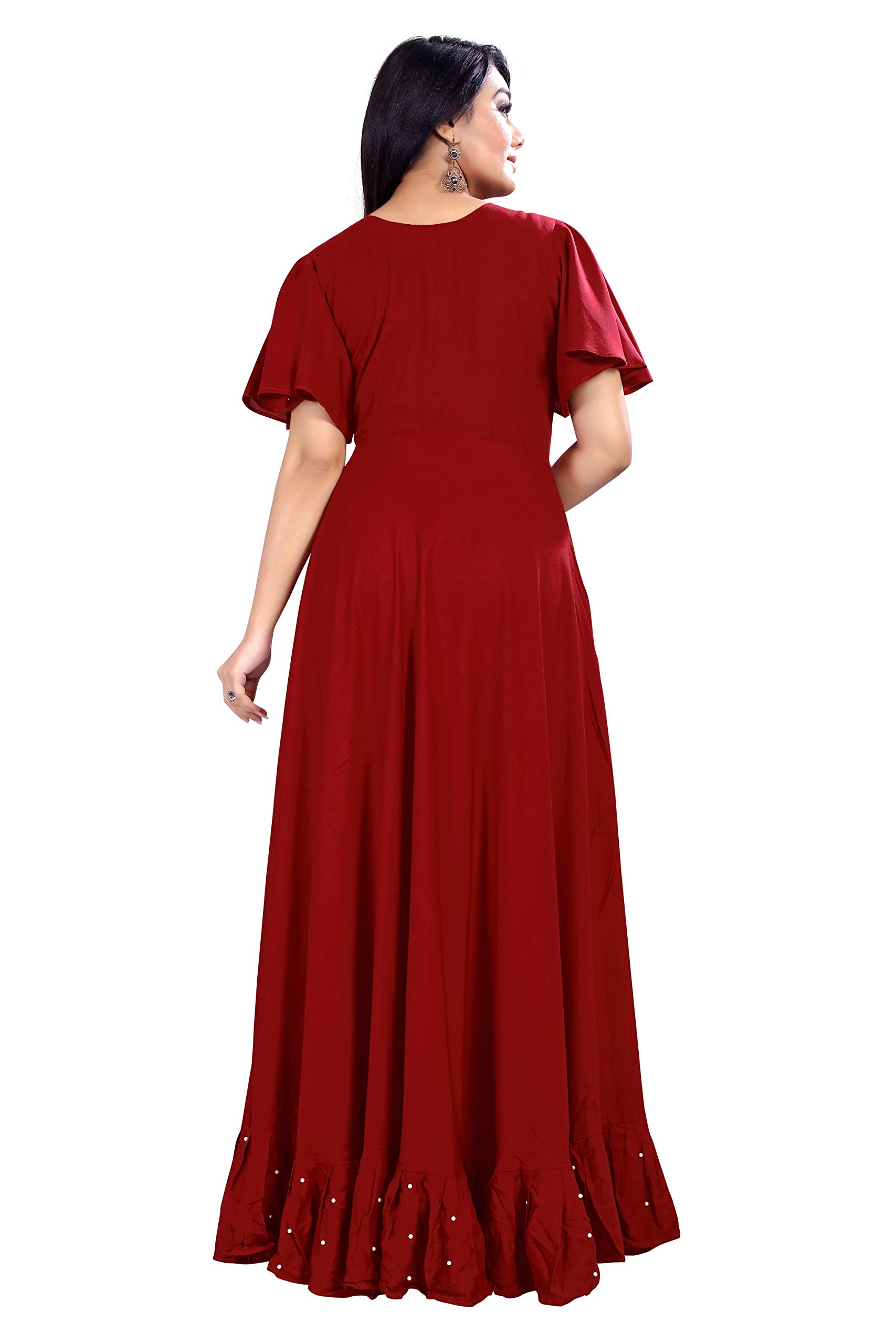 4JSTAR Women's Anarkali Maxi Gown (ruffle moti gown_Maroon_L) - Image 5
