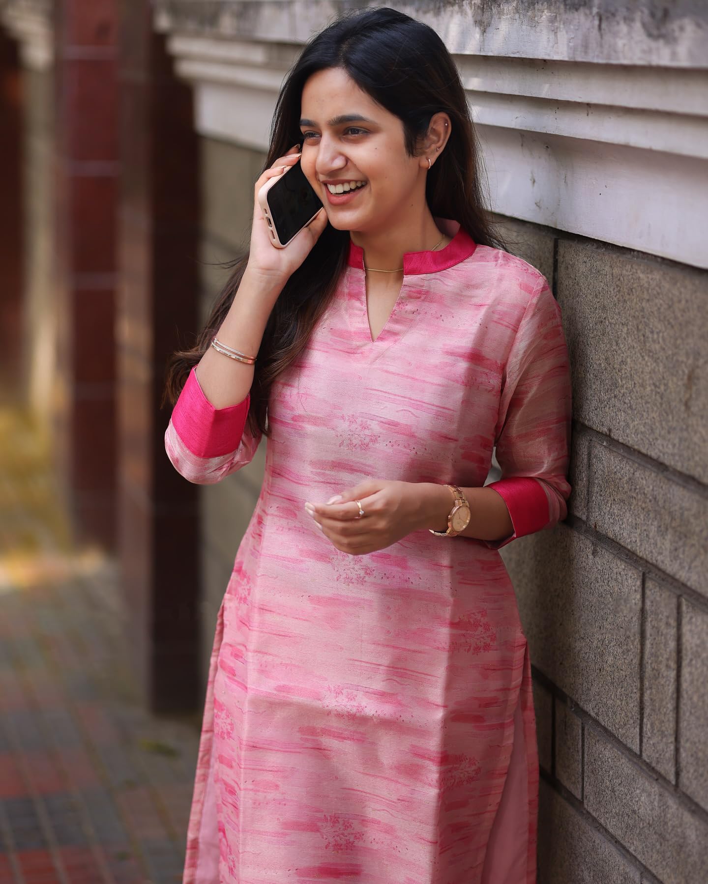 Sun Fashion And Lifestyle Women's Chanderi Stitched Printed Regular Fit Kurti for Women (Kt22_Pink_Xs) - Image 3