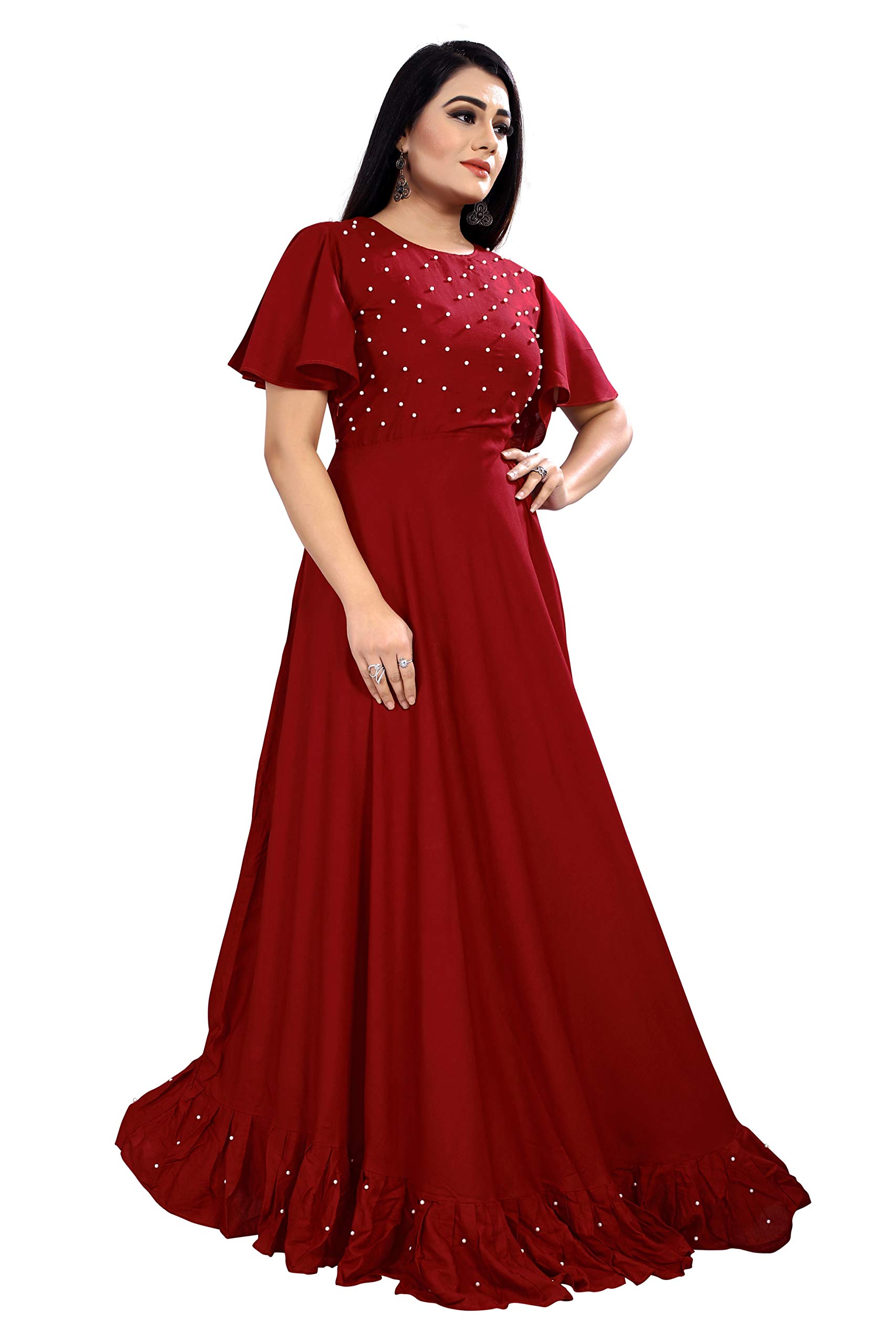 4JSTAR Women's Anarkali Maxi Gown (ruffle moti gown_Maroon_L) - Image 4