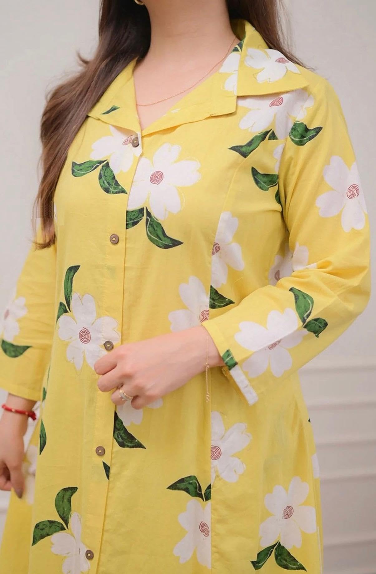 Pujia Mills Woman Kurta Set || Casual wear Cotton Co-ord Set for Summer || Latest Collection of Kurti Set 2025 || Ladies Cotton Kurti with Pocket Pant Yellow - Image 5