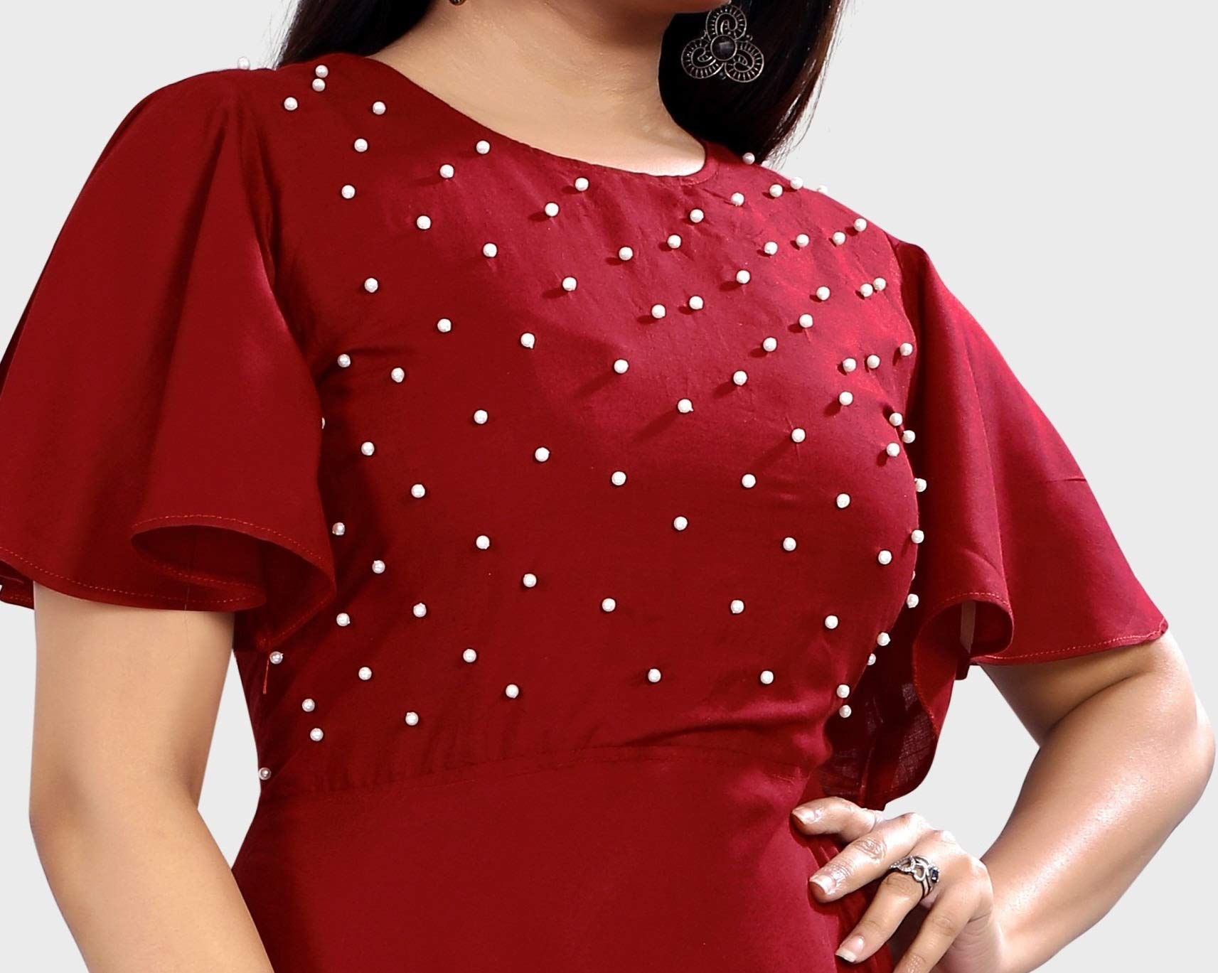 4JSTAR Women's Anarkali Maxi Gown (ruffle moti gown_Maroon_L) - Image 2