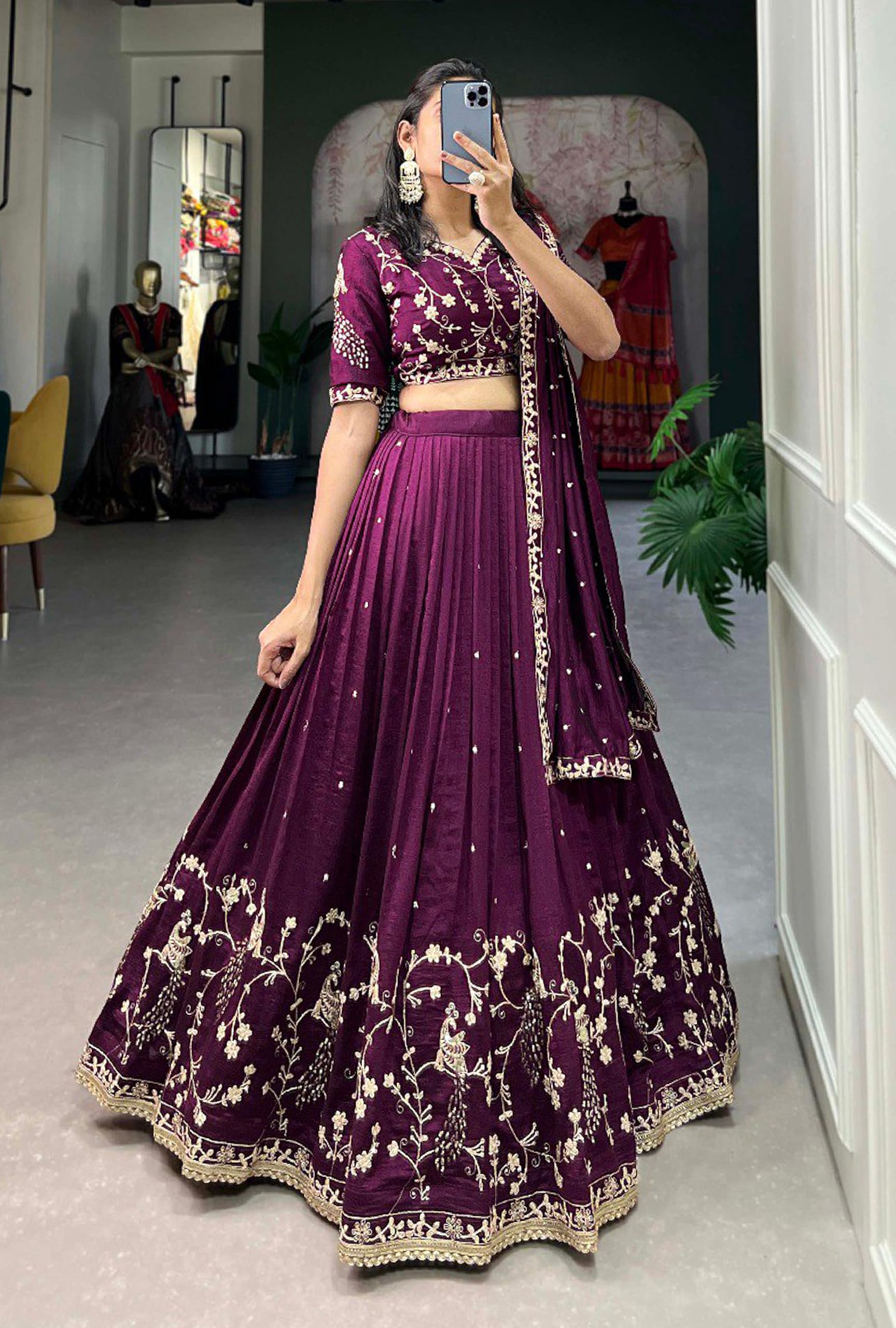 TRENDMALLS Women's Art Silk Embroidery Sequin Work Lehenga Choli With Dupatta (L280-Purple-Semi-stitched) - Image 6