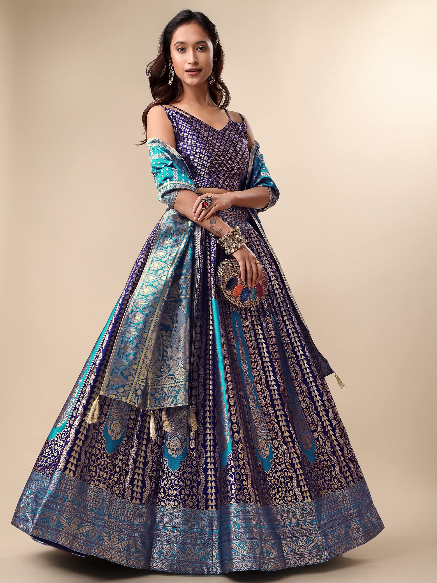 PURVAJA Women's Jacquard Semi-Stitched Lehenga choli (Lihaaz-Navy-Blue_Navy-Blue_Free Size) - Image 5