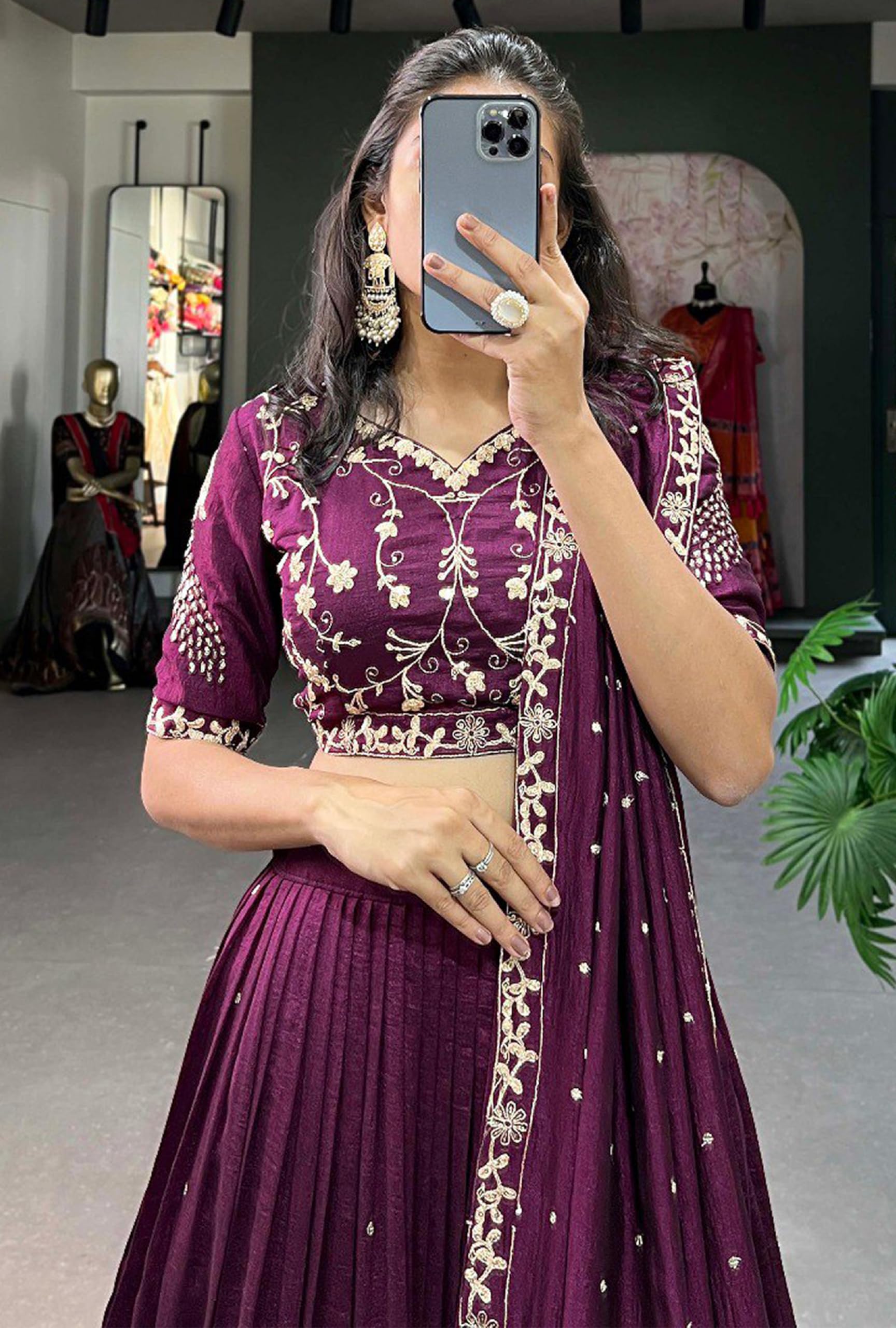 TRENDMALLS Women's Art Silk Embroidery Sequin Work Lehenga Choli With Dupatta (L280-Purple-Semi-stitched) - Image 3