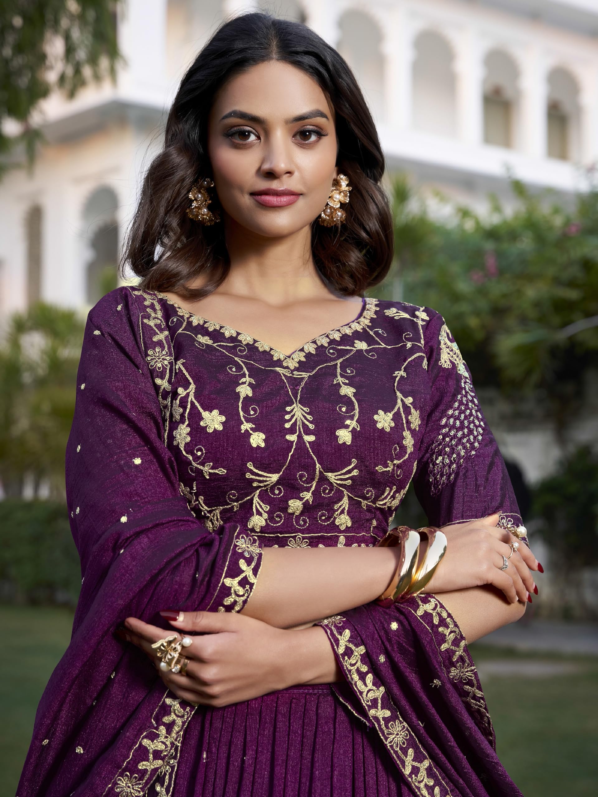 TRENDMALLS Women's Art Silk Embroidery Sequin Work Lehenga Choli With Dupatta (L280-Purple-Semi-stitched) - Image 5