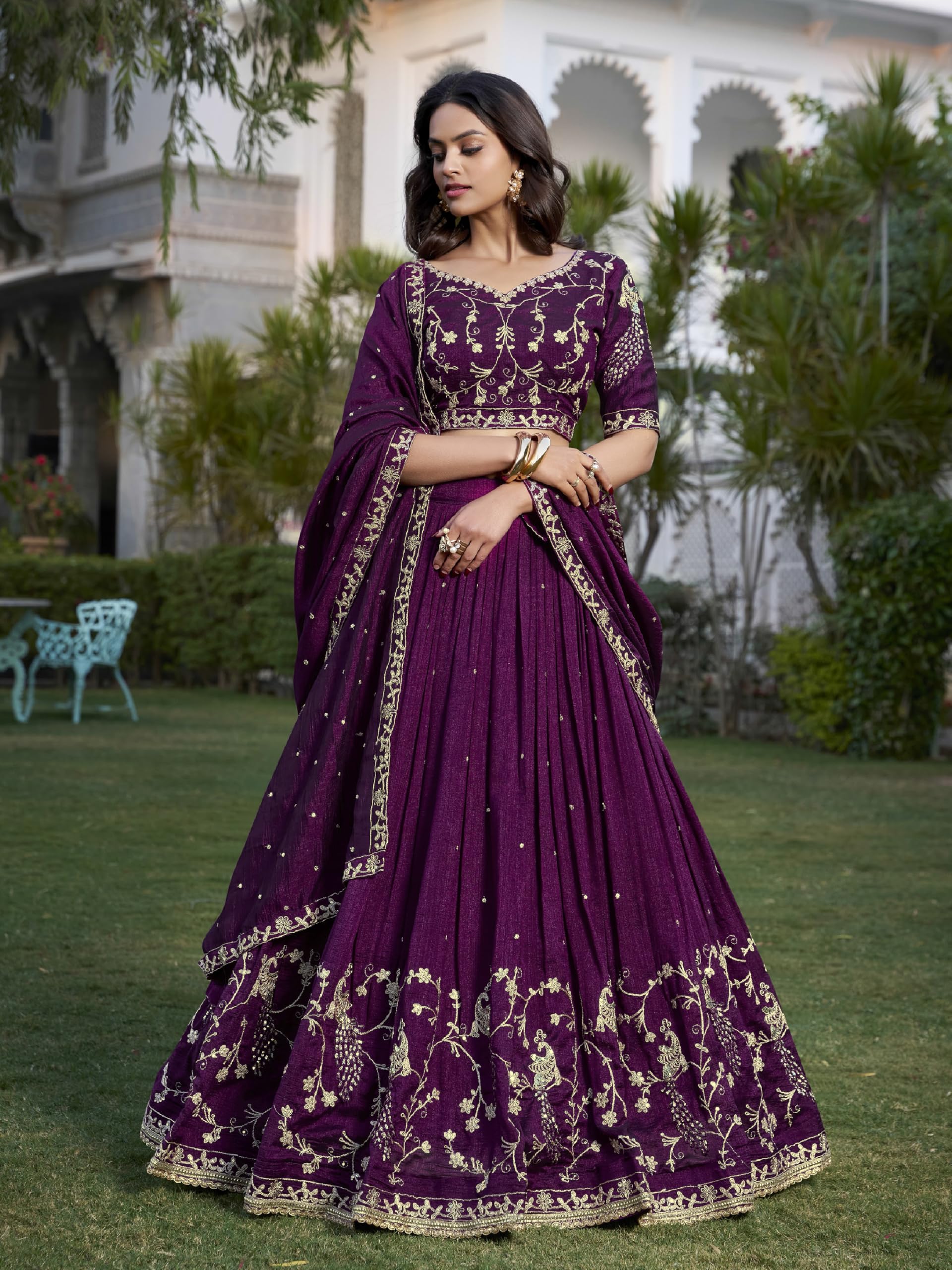 TRENDMALLS Women's Art Silk Embroidery Sequin Work Lehenga Choli With Dupatta (L280-Purple-Semi-stitched) - Image 7