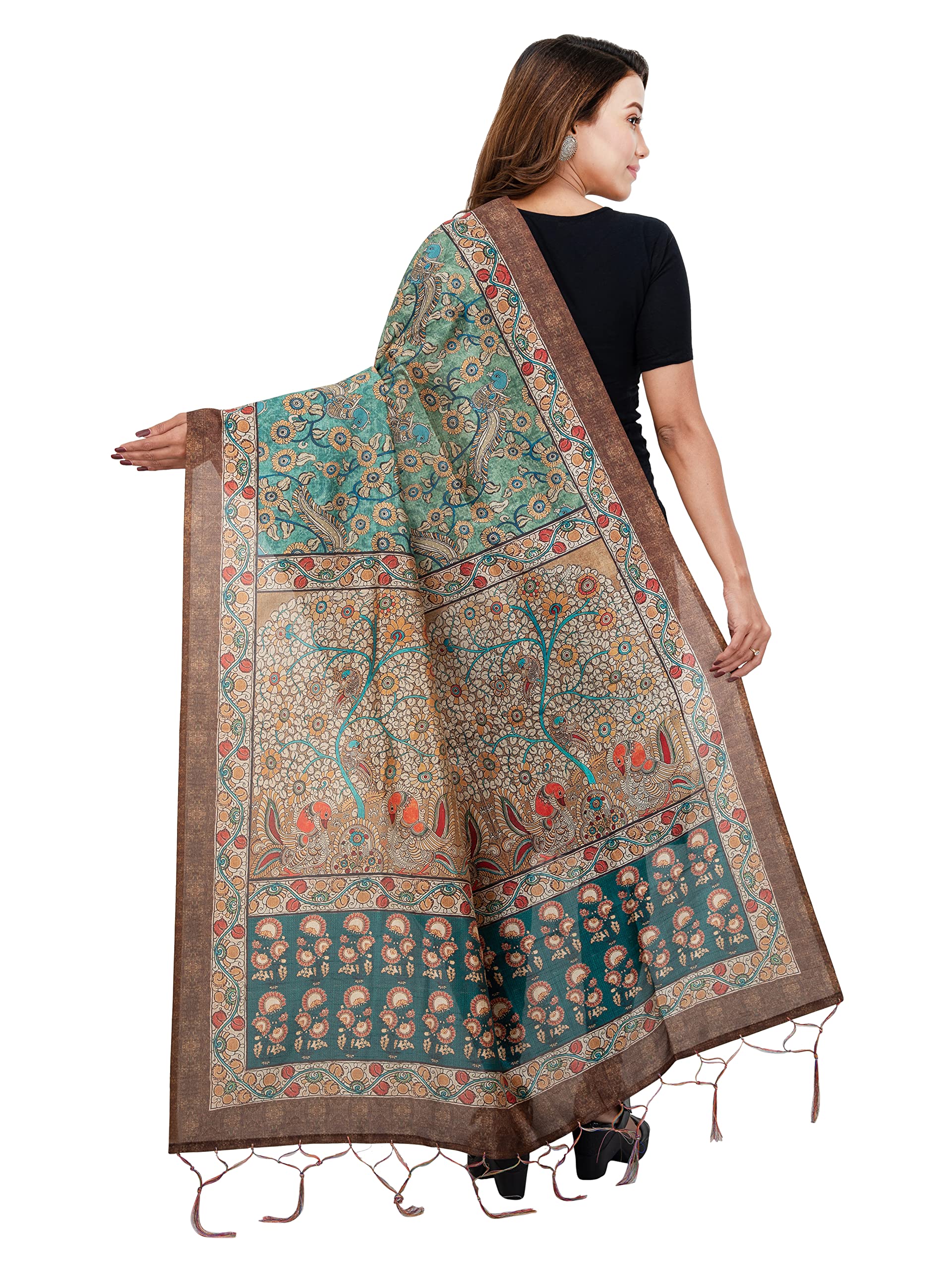 Women Silk - Multicolored, Floral Printed, Stylish Dupatta - Free Size - Image 3