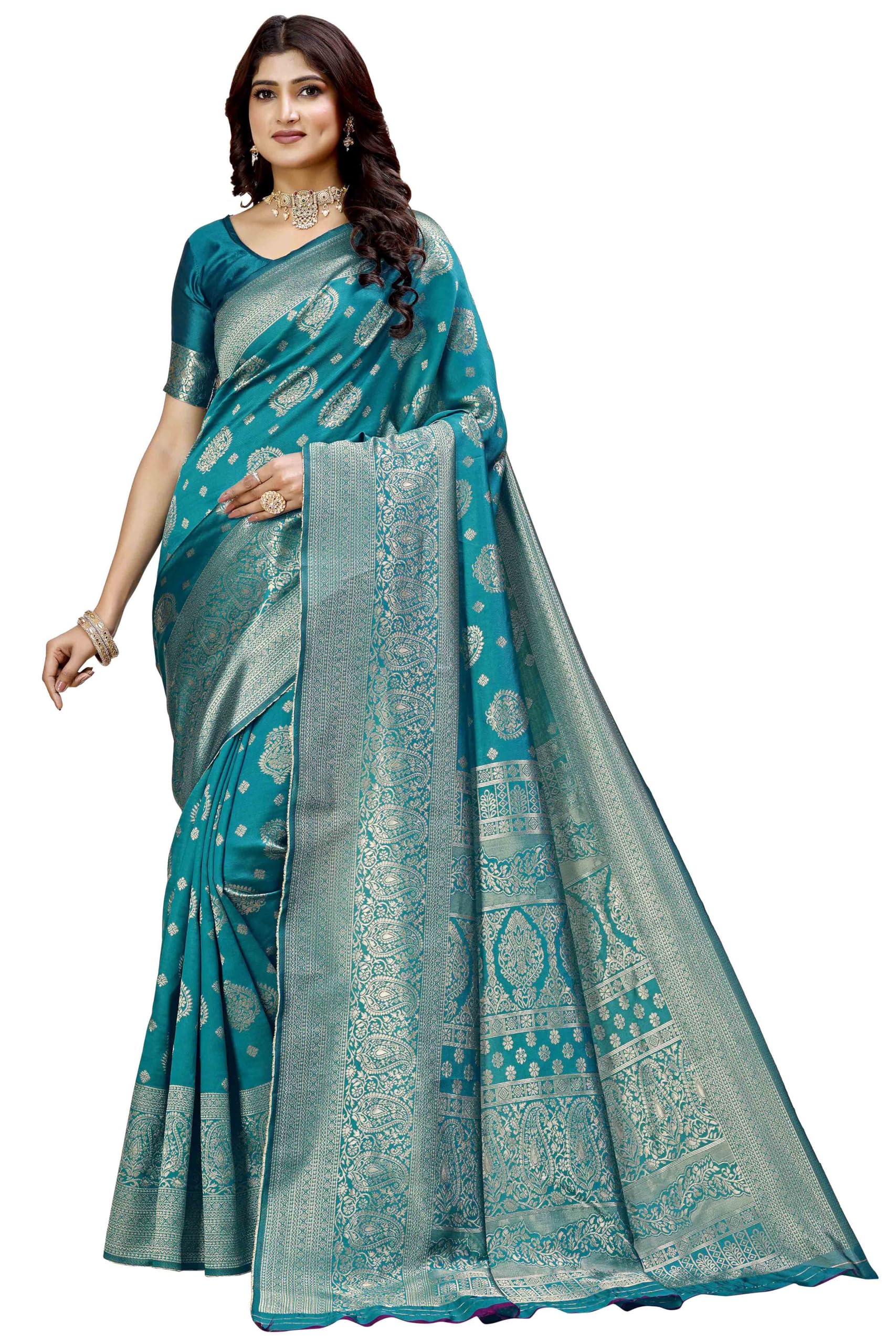 Shasmi Women's Banarasi Saree Pure Kanjivaram Silk Saree Soft new ladies 2025 Design Wear Pattu Sarees Latest Party Sari collections With Blouse Piece for Wedding sadi (PARI-218 RAMA)