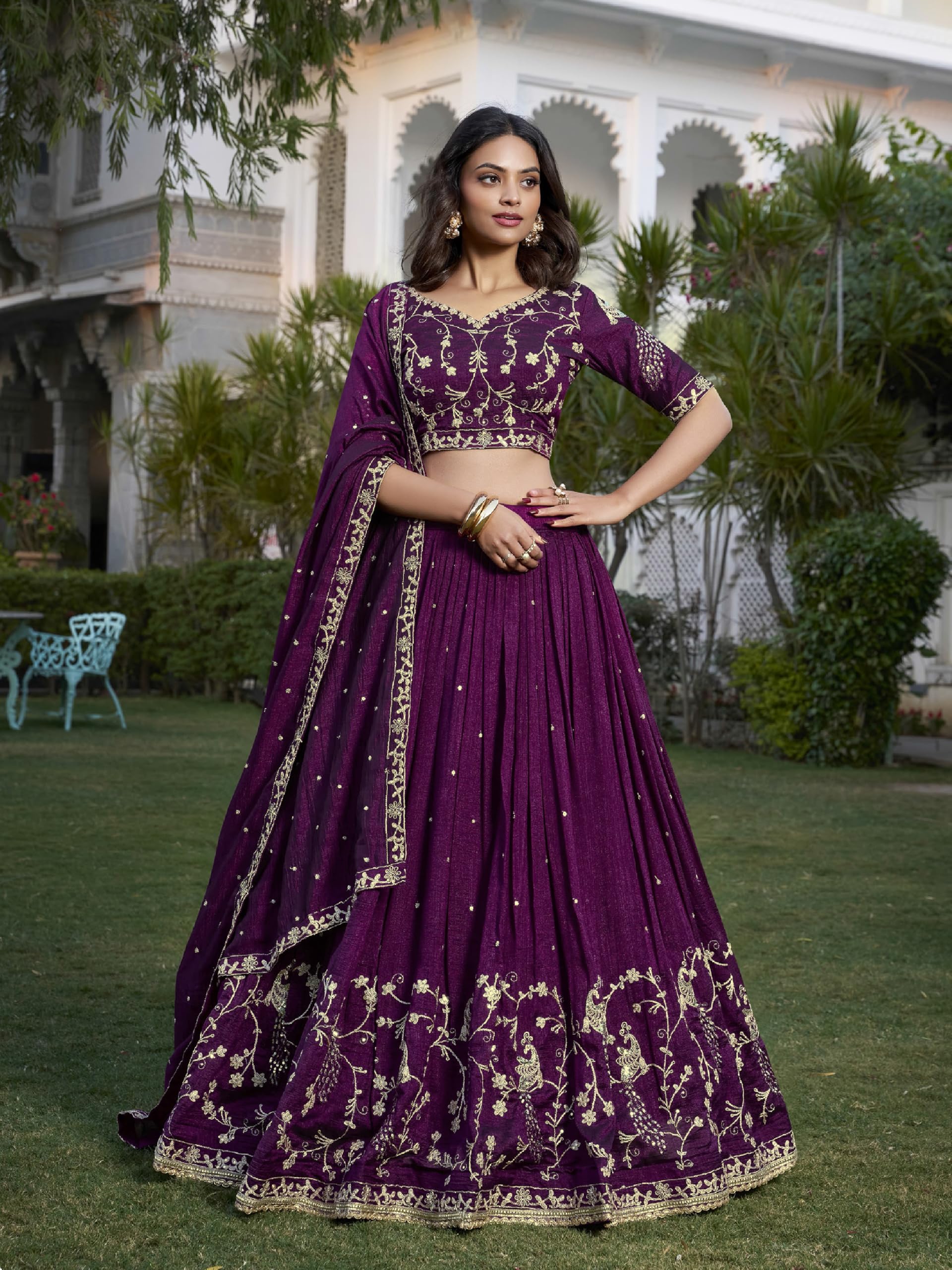 TRENDMALLS Women's Art Silk Embroidery Sequin Work Lehenga Choli With Dupatta (L280-Purple-Semi-stitched) - Image 4