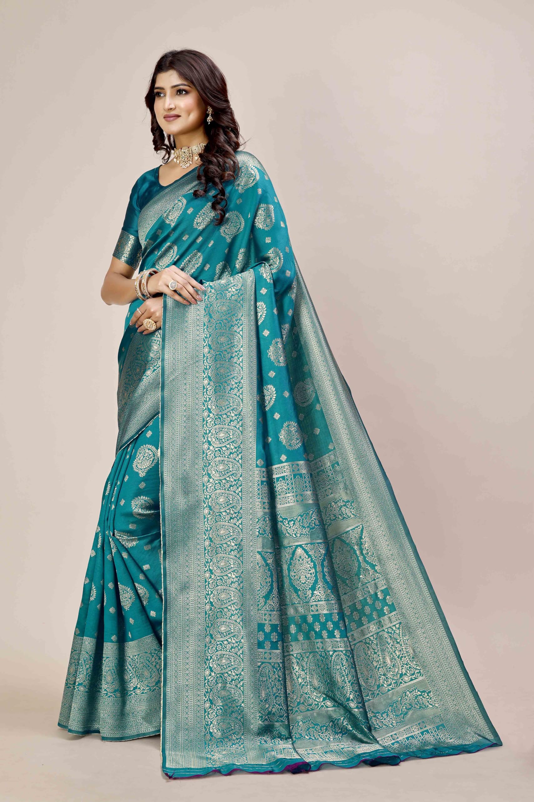 Shasmi Women's Banarasi Saree Pure Kanjivaram Silk Saree Soft new ladies 2025 Design Wear Pattu Sarees Latest Party Sari collections With Blouse Piece for Wedding sadi (PARI-218 RAMA) - Image 6