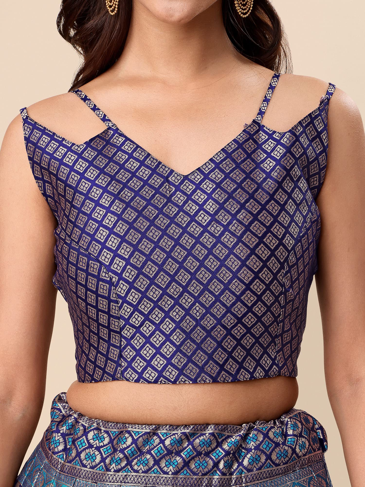 PURVAJA Women's Jacquard Semi-Stitched Lehenga choli (Lihaaz-Navy-Blue_Navy-Blue_Free Size) - Image 4