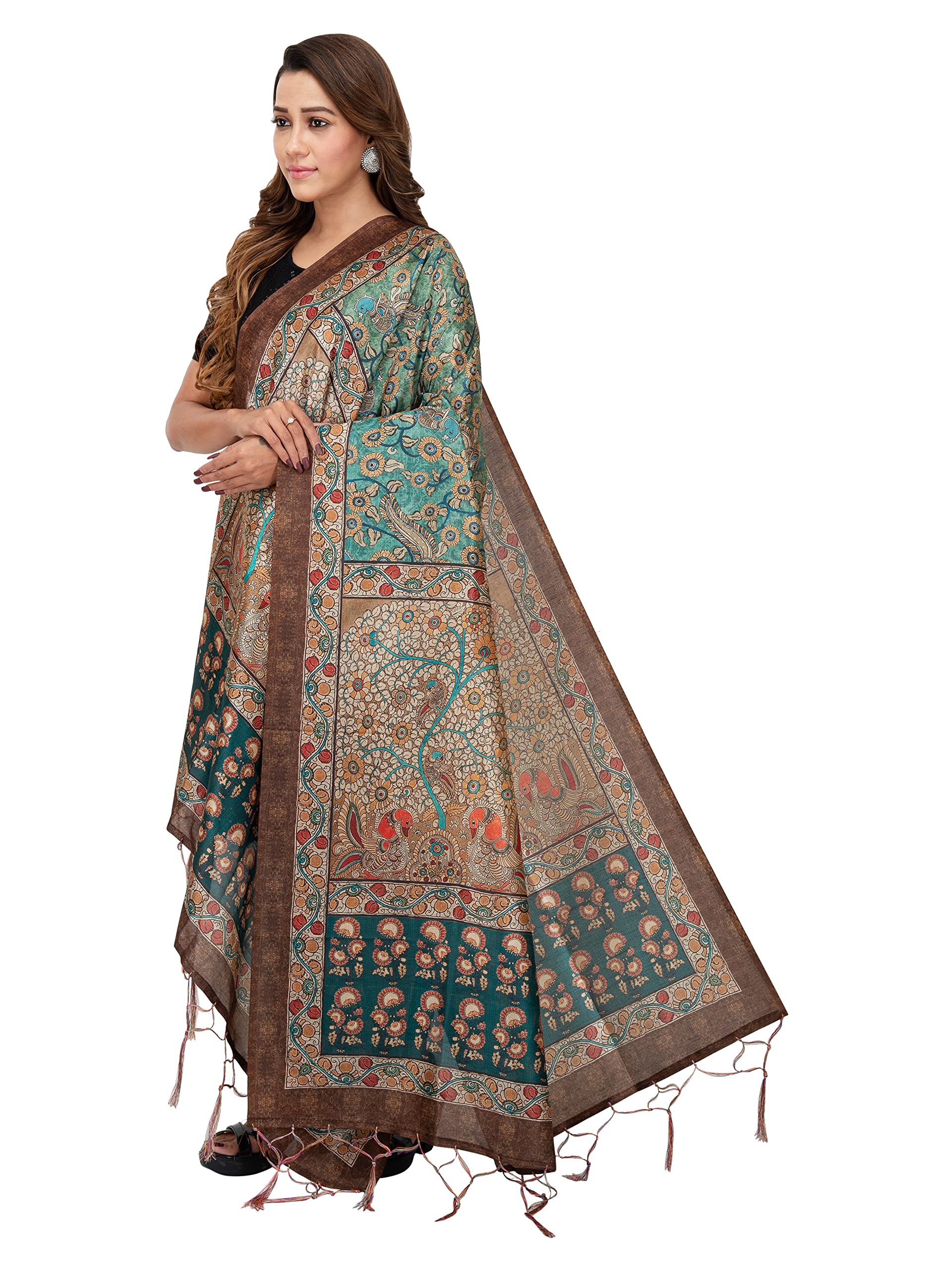 Women Silk - Multicolored, Floral Printed, Stylish Dupatta - Free Size - Image 4