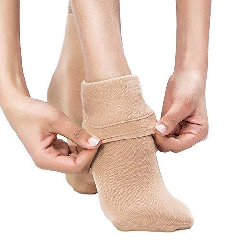 Kyron Fashions Women Soft Cozy Warm Fleece Lined Thick Winter Woolen Snow Velvet Ankle Length Socks With Thermal Casmere Fur, Cream - Image 5