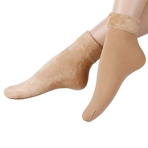 Kyron Fashions Women Soft Cozy Warm Fleece Lined Thick Winter Woolen Snow Velvet Ankle Length Socks With Thermal Casmere Fur, Cream - Image 4
