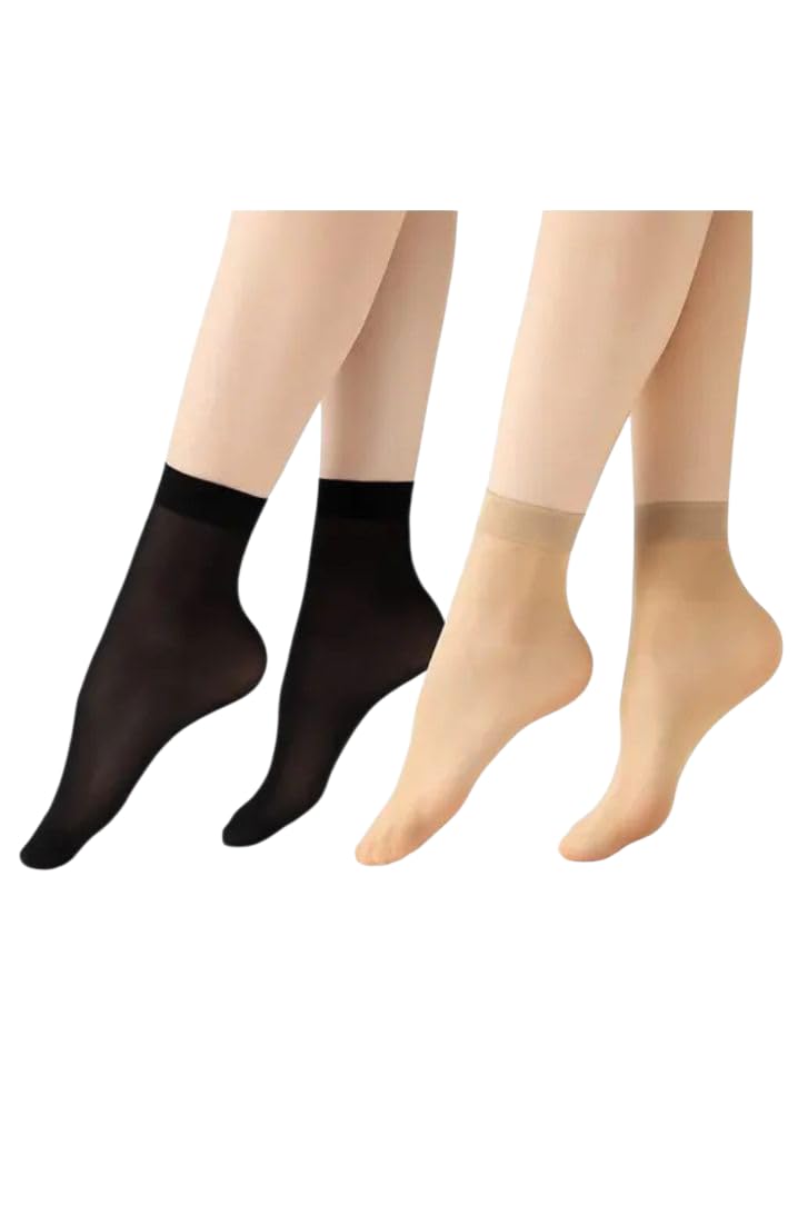 T TRENDY MART Women's Ultra-Thin Ankle Socks, Black and Skin Colour, Pack of 4