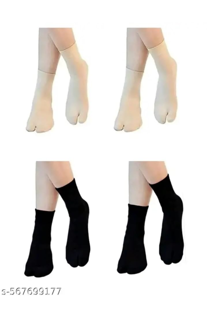 T TRENDY MART Women's Ultra-Thin Ankle Socks, Black and Skin Colour, Pack of 4 - Image 2