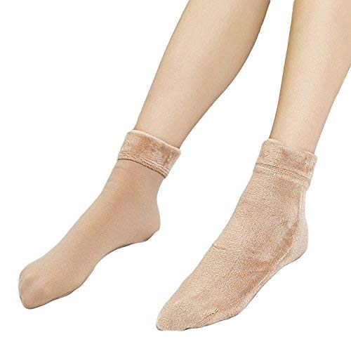 Kyron Fashions Women Soft Cozy Warm Fleece Lined Thick Winter Woolen Snow Velvet Ankle Length Socks With Thermal Casmere Fur, Cream - Image 2