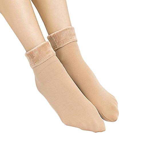 Kyron Fashions Women Soft Cozy Warm Fleece Lined Thick Winter Woolen Snow Velvet Ankle Length Socks With Thermal Casmere Fur, Cream
