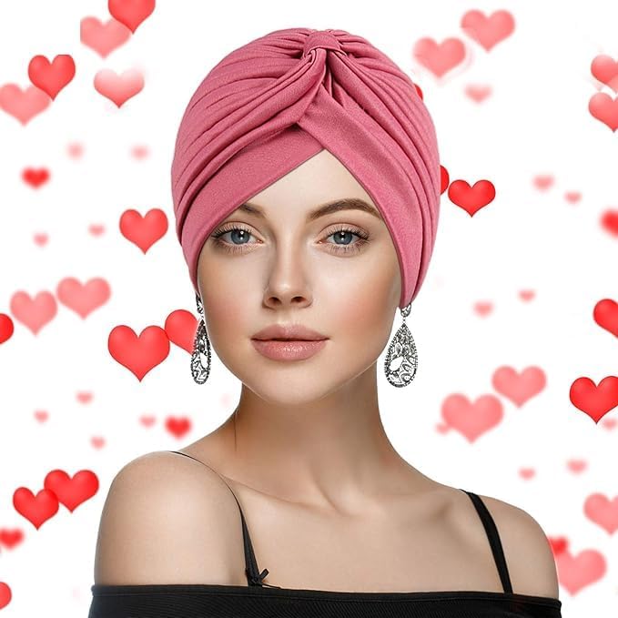 Run India Polyester Stretch Turbans Head Beanie Cover Twisted Pleated Headwrap Hair Cover Beanie Hats For Women Girls (Black), Free Size - Image 5