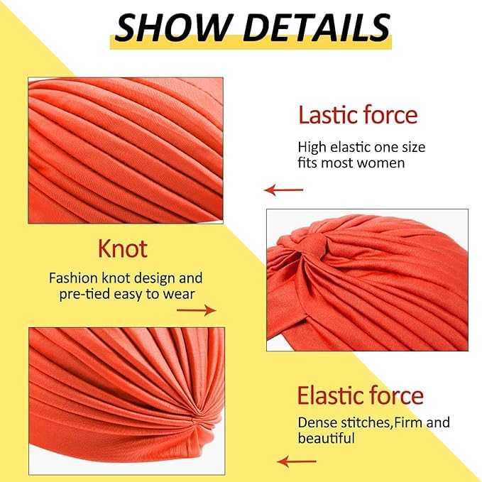 Run India Polyester Stretch Turbans Head Beanie Cover Twisted Pleated Headwrap Hair Cover Beanie Hats For Women Girls (Black), Free Size - Image 7