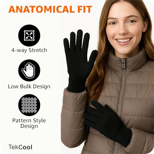 TEKCOOL Hand Gloves for Men & Women Winter Glove for Men Woolen Knitted for Women and Mens Thermal Wear Unisex Winter Warm Gloves for Womens Winters Wear Unisex Hands Glove for Driving - Black 1Pair - Image 6