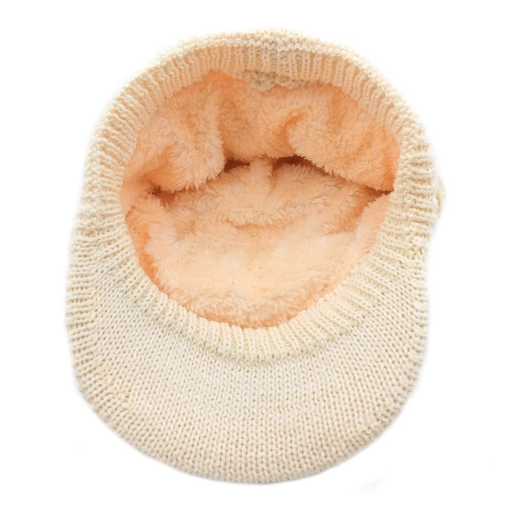 NICSY Women and Girl's Winter Visor Cap Hat Beret for Women Knit Beanie Stylish Casual Beige Cap Winter Faux Fur Warm Pack 1 - Image 3