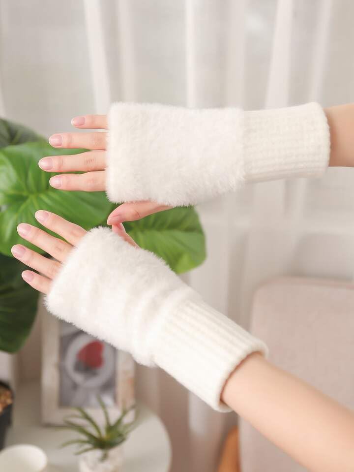 Richmen Gloves for Women Winter fingerless Hand Gloves for Girls Faux fur Fleece Mitten | Woolen Touch Screen Finger warm gloves for women Warmer (White, Freesize) - Image 4