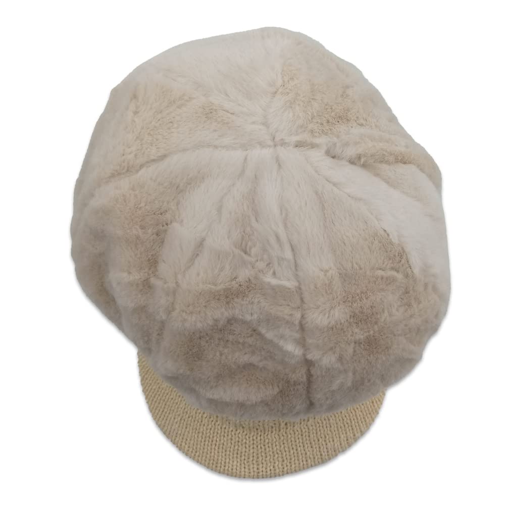 NICSY Women and Girl's Winter Visor Cap Hat Beret for Women Knit Beanie Stylish Casual Beige Cap Winter Faux Fur Warm Pack 1 - Image 6