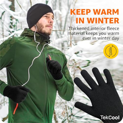 TEKCOOL Hand Gloves for Men & Women Winter Glove for Men Woolen Knitted for Women and Mens Thermal Wear Unisex Winter Warm Gloves for Womens Winters Wear Unisex Hands Glove for Driving - Black 1Pair - Image 5