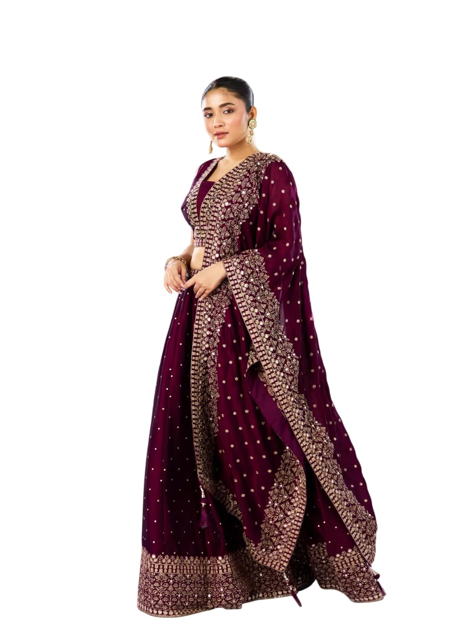 Wine Hued Elegance Lehenga with Intricate Detailing for ethnic Wear | Stylish Traditional Lehenga with Beautiful Embellished Work