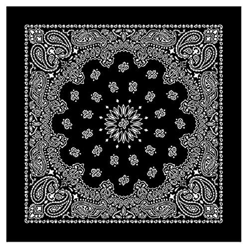 Handkerchief 100% Cotton Novelty Printed || Paisley Cowboy Headwear Turban Helmet Bandana Multi-Purpose Party Outdoor Favor Scarf Headband Handkerchiefs Balaclavas for Men Women (1 NEW BLACK PRINTED)
