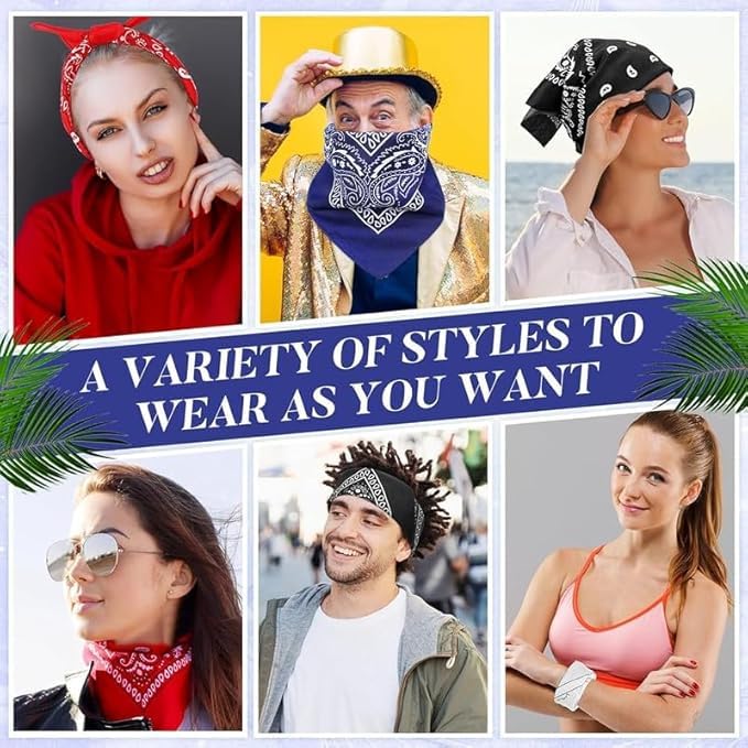 Handkerchief 100% Cotton Novelty Printed || Paisley Cowboy Headwear Turban Helmet Bandana Multi-Purpose Party Outdoor Favor Scarf Headband Handkerchiefs Balaclavas for Men Women (1 NEW BLACK PRINTED) - Image 4