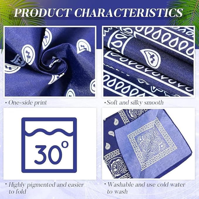 Handkerchief 100% Cotton Novelty Printed || Paisley Cowboy Headwear Turban Helmet Bandana Multi-Purpose Party Outdoor Favor Scarf Headband Handkerchiefs Balaclavas for Men Women (1 NEW BLACK PRINTED) - Image 3