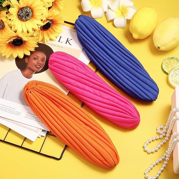 Run India Polyester Stretch Turbans Head Beanie Cover Twisted Pleated Headwrap Hair Cover Beanie Hats For Women Girls (Black), Free Size - Image 6